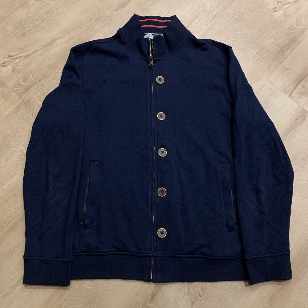 Robert Graham X Full Zip Button Front Cardigan Sweater Men's Large L Navy Blue